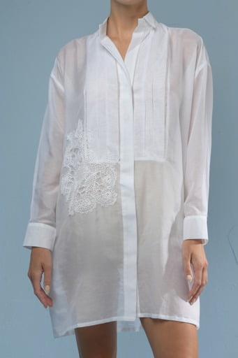 Lila-Eugenie Designer Luxury Basic Shirt Cover Up in Cotton Silk Voile for Women