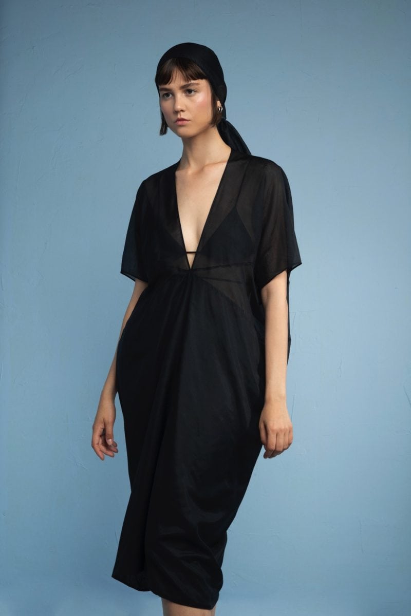 Lila-Eugenie Designer Black Luxury Diamond Coverup Kaftan in Cotton Silk Voile for Women
