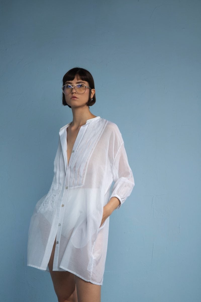 Lila Eugenie Designer 'The Tux' Shirt in Cotton Silk Blend for Women