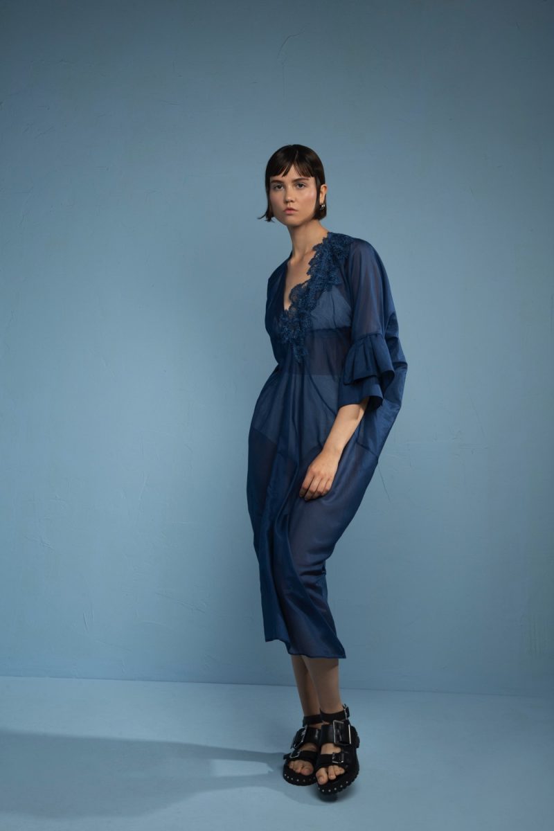 Lila-Eugenie Designer Blue Maxi Diamond Coverup Kaftan in Cotton Silk Voile for Women