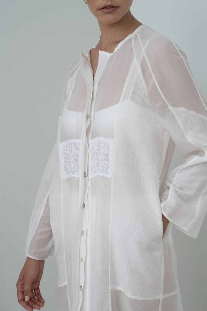 Designer Luxury Elsa Shirtdress in Cotton Silk Voile for Women
