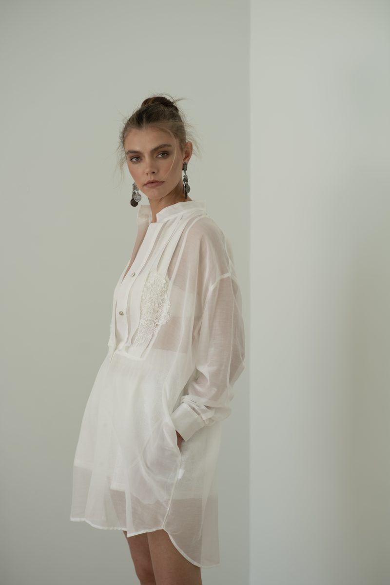 Designer Luxury Andy Shirtdress in Cotton Silk Voile for Women