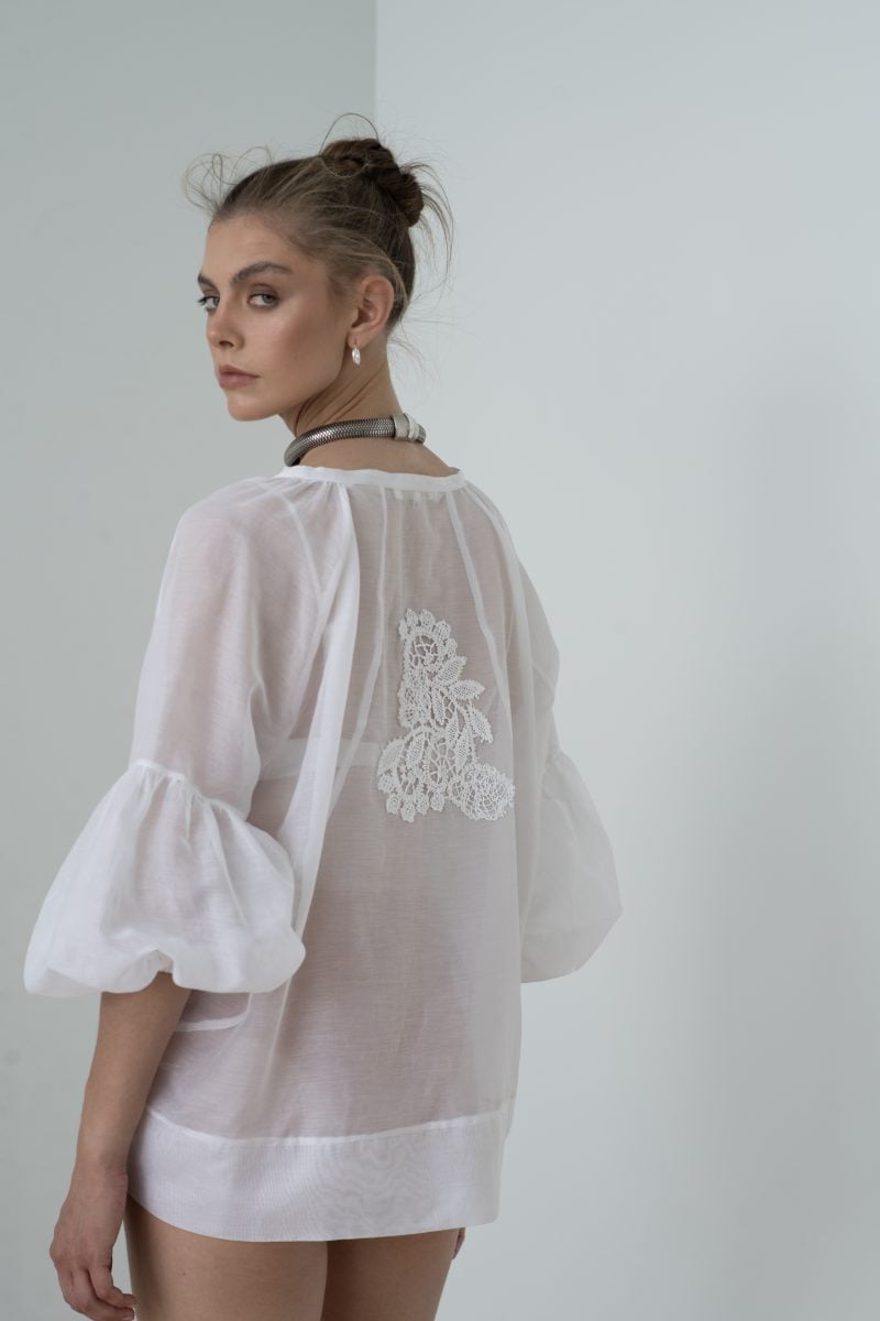 Designer Luxury Arrow Blouse in Cotton Silk Voile for Women