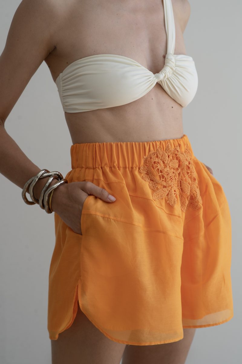 Designer Luxury Arrow Shorts in Cotton Silk Voile for Women