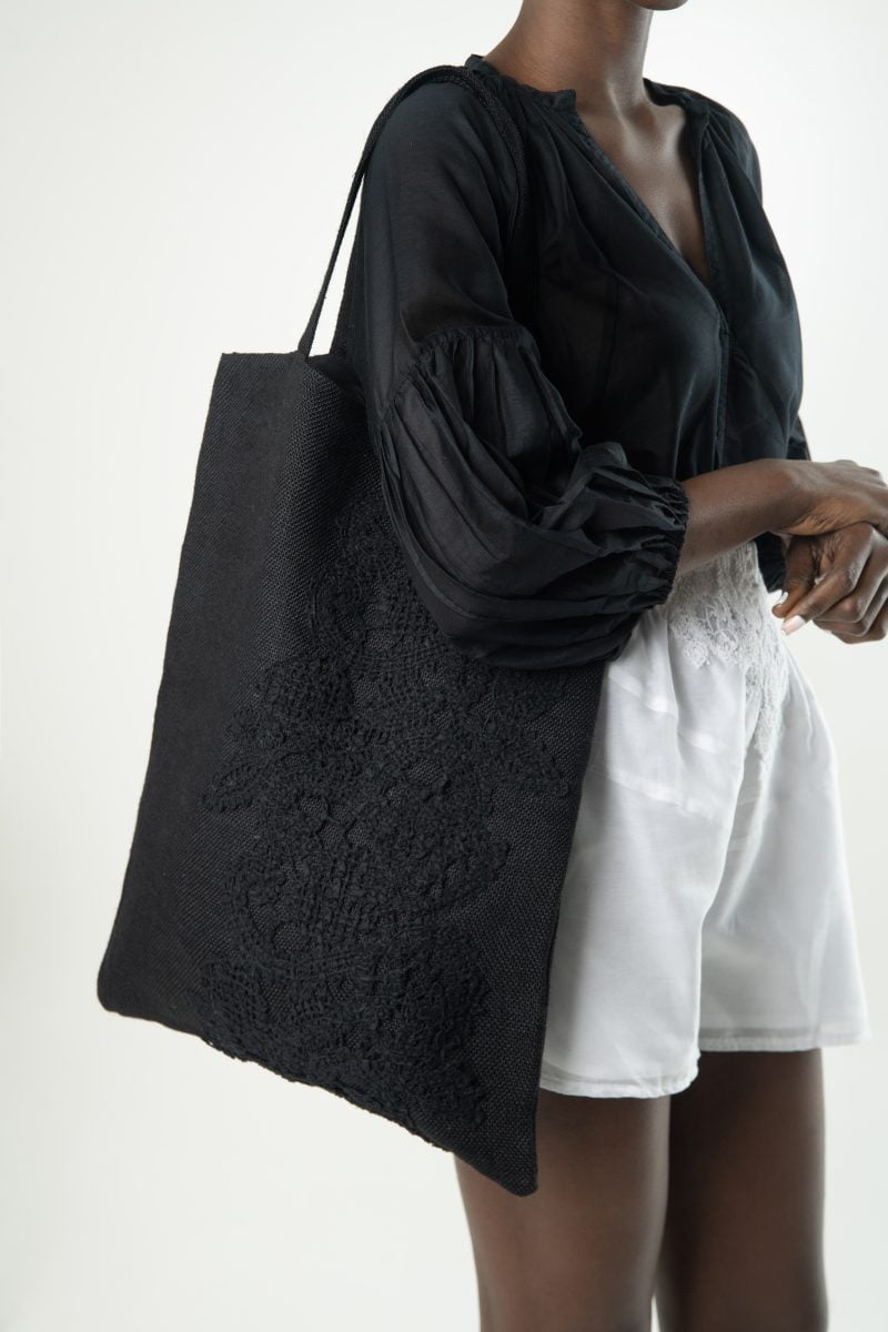Lila-Eugenie’s Designer Beachwear Luxury Orchid Bag for Women | Black