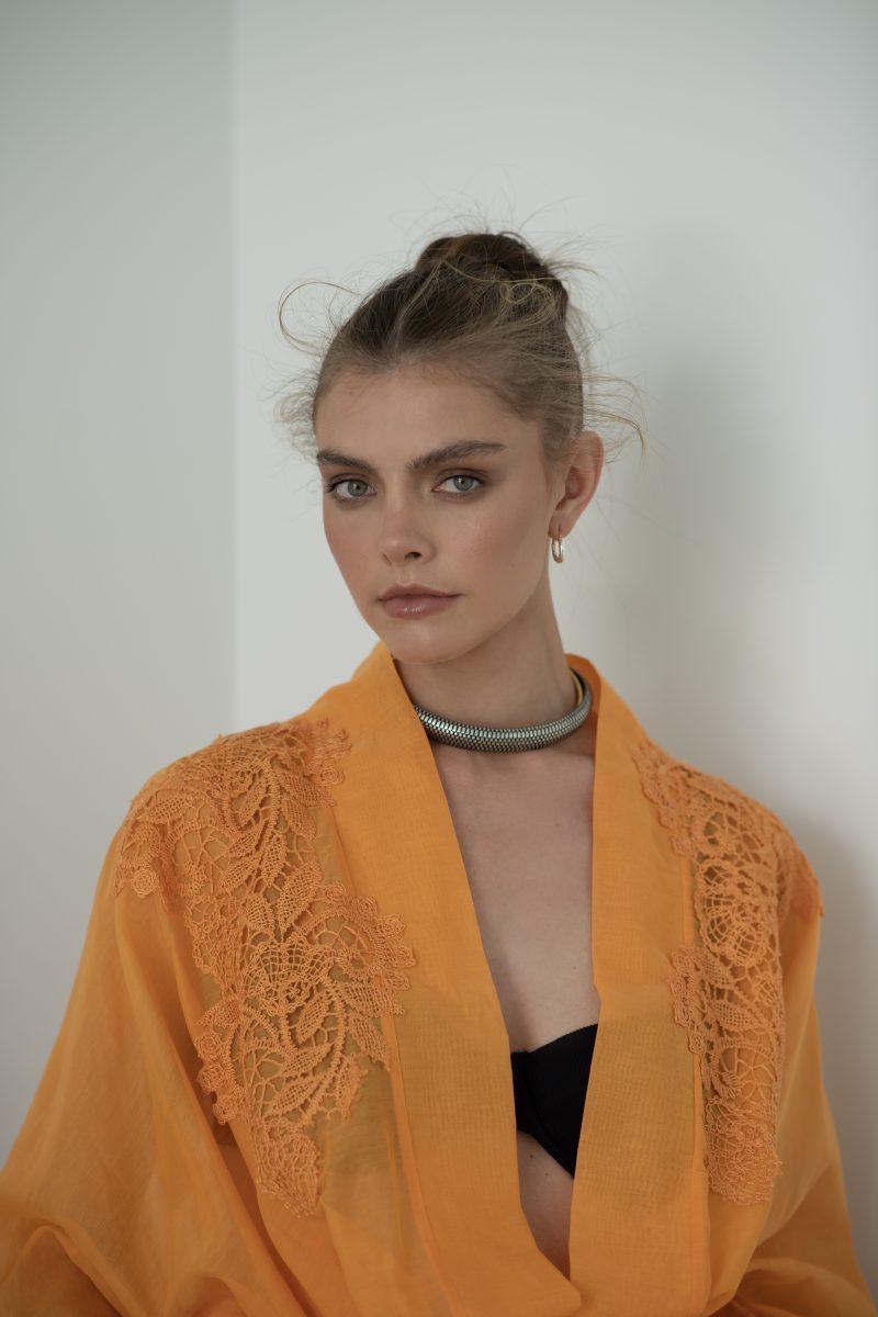 Designer Flame Kimono Dress in Cotton Silk Voile by Lila-Eugenie