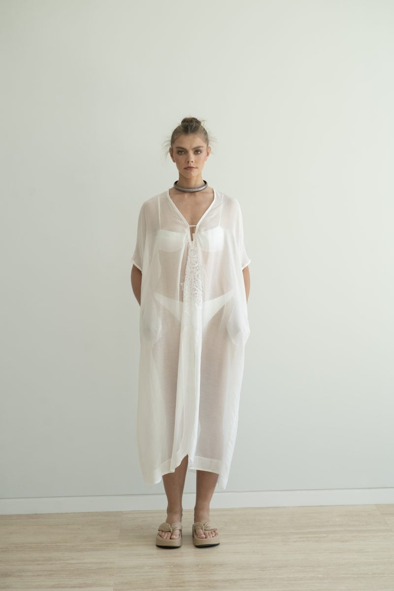 Designer Luxury Oval Kaftan in Cotton Silk Voile for Women